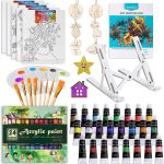 Acrylic Paint Set for Kids, Art Painting Supplies Kit with 12 Paints, 5 Canvas Panels, 8 Brushes, Table Easel, Etc, Premium Paint Set for Students, Artists and Beginner.